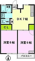 ドエルホーキA 2DKの間取図画像