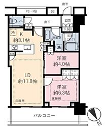 ザ・タワー十条 21階2LDKの間取り