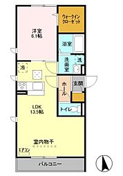 カーサコンフォルトA 1LDKの間取図画像