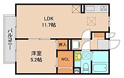 アルト守谷B 2階1LDKの間取り
