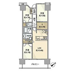 リビオタワー小田急相模原レジデンス 17階3SLDKの間取り