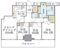 プラウドタワー東池袋ステーションアリーナ 32階3LDKの間取り