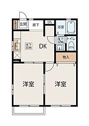 パルティール三保 2DKの間取図画像