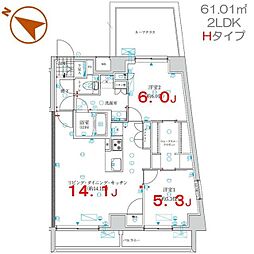 ケーコート押上 6階2LDKの間取り
