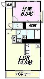 JR中央線 日野駅 徒歩13分の賃貸マンション 3階1LDKの間取り
