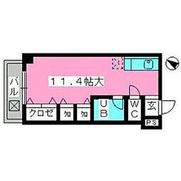 インペリアルヒルズ高宮 ワンルームの間取図画像
