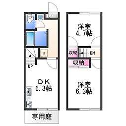 JR和歌山線 布施屋駅 徒歩5分の賃貸アパート 1階2DKの間取り