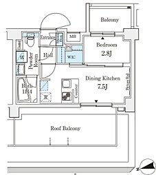 アジールコート山手動坂 1DKの間取図画像
