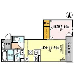 ソーリス・ルクス 1階1LDKの間取り