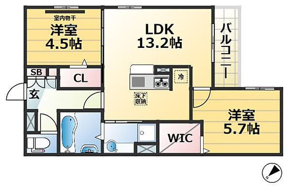 兵庫県神戸市東灘区住吉宮町１丁目(賃貸アパート2LDK・1階・57.13㎡)の写真 その2