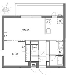 新宿区新小川町マンション 1LDKの間取図画像