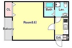 ジーメゾン北越谷ウエスト 1階1Kの間取り