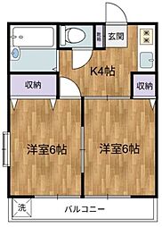 シャトー稲城 2階2DKの間取り