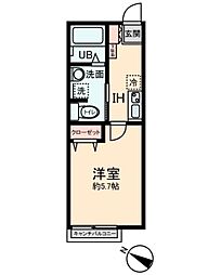 シティハイム井草庵 2階1Kの間取り