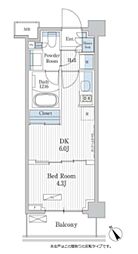 パークアクシス門前仲町テラス 1DKの間取図画像
