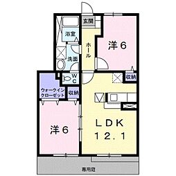 プロメナーデ名草 1階2LDKの間取り