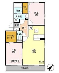 ソレイユB 2LDKの間取図画像