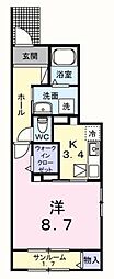 エール トロワ 1階1Kの間取り