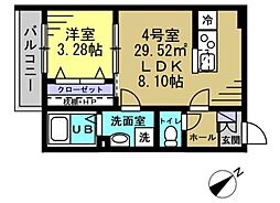 AJ津田沼V 2階1LDKの間取り