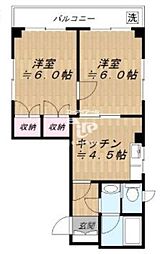 JR横須賀線 西大井駅 徒歩7分の賃貸マンション 2階2DKの間取り