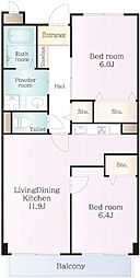 レジデンスふじみ野 2LDKの間取図画像