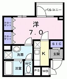 ベル西早稲田 3階1Kの間取り