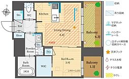 パークルール恵比寿 7階1LDKの間取り