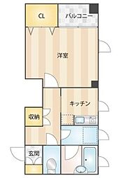 キミシゲビル 2階1Kの間取り