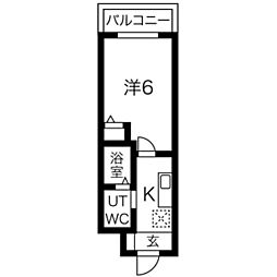 阪急伊丹線 稲野駅 徒歩1分の賃貸マンション 2階1Kの間取り