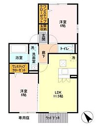 サニーハウス B棟 1階2LDKの間取り