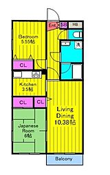 バードタウン6番館 2LDKの間取図画像