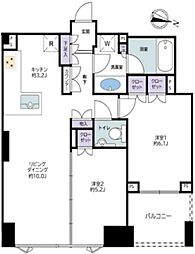 シティタワー上野池之端 2LDKの間取図画像