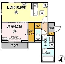 ディーグラース 1階1LDKの間取り