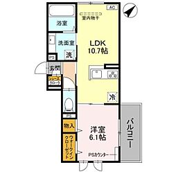 GRAMM六地蔵A棟 2階1LDKの間取り