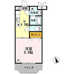 ミロディア 1階1Kの間取り