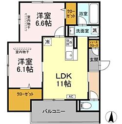 エミエール東成瀬 2LDKの間取図画像