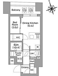 コンフォリア・リヴ八丁堀 1DKの間取図画像