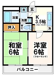 四谷マンションB 2DKの間取図画像