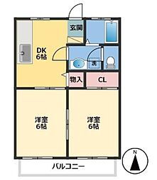 藤コーポＡ 1階2DKの間取り