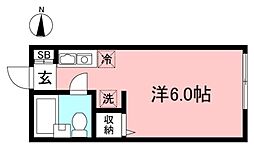 アップルハウス 1階ワンルームの間取り