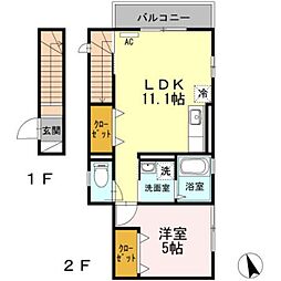 西武新宿線 新井薬師前駅 徒歩13分の賃貸アパート 2階1LDKの間取り