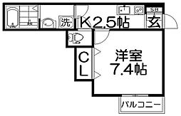 ディアコート香里 1Kの間取図画像