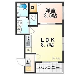 ハーモニーテラス花園寺ノ内町 3階1LDKの間取り