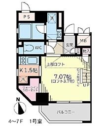 Moonshiny弐番館 7階1Kの間取り