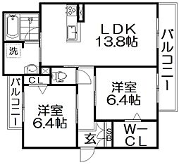 シャーメゾン学研都市星田 2LDKの間取図画像