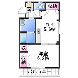 シャトー雅 1DKの間取図画像