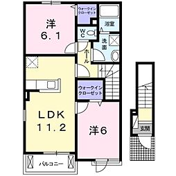 ヴィラ・アムール 2LDKの間取図画像