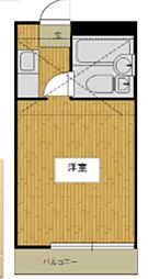 あっぷるはうすルルド1. ワンルームの間取図画像