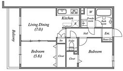 オーパスホームズ白山 1階2LDKの間取り