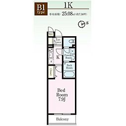 リージア千歳船橋 1Kの間取図画像